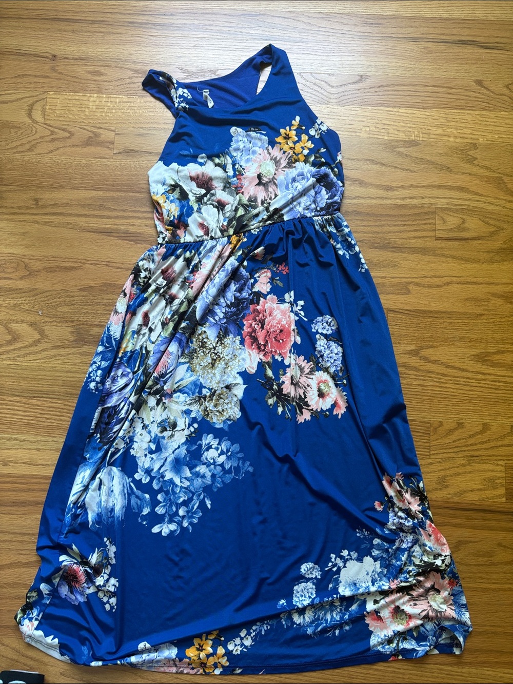 Blue Floral Sleeveless Midi Dress